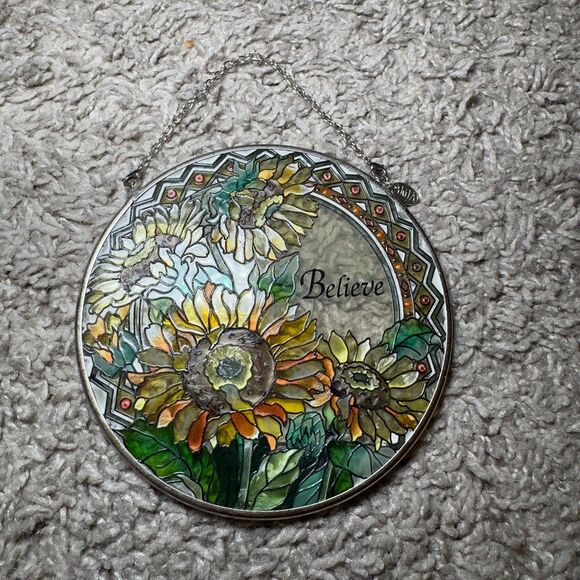 Believe Other - Stained Glass Believe Sun Flowers Round Sun Catcher Hanging Art 4.5" Colorful